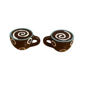 Ceramic Swirl Circle Design Espresso Cup Salt Pepper Shakers Stoppers NWOT